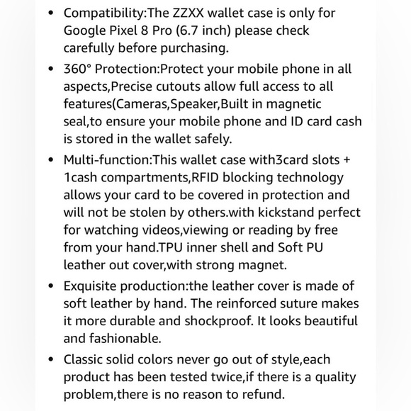 ZZXX GOOGLE PIXEL 8 PRO CASE LEATHER WALLET 6.7 INCH BEOWN TAN NEW - Picture 9 of 10